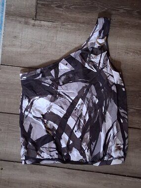 Michael Kors Size Small One Shoulder Tankini Top Black Gray